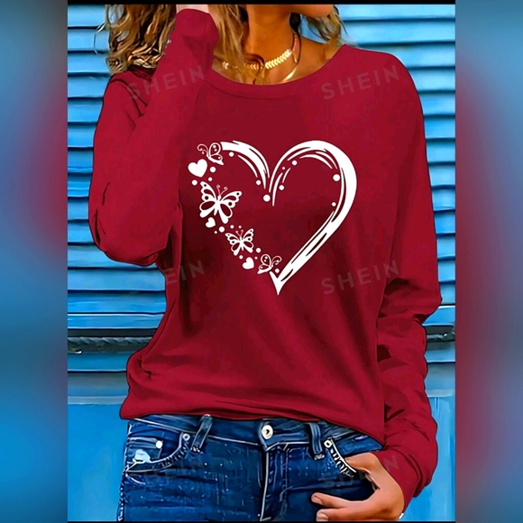 SHEIN Tops - NWT Women's Long Sleeve Heart & Bow Shirt